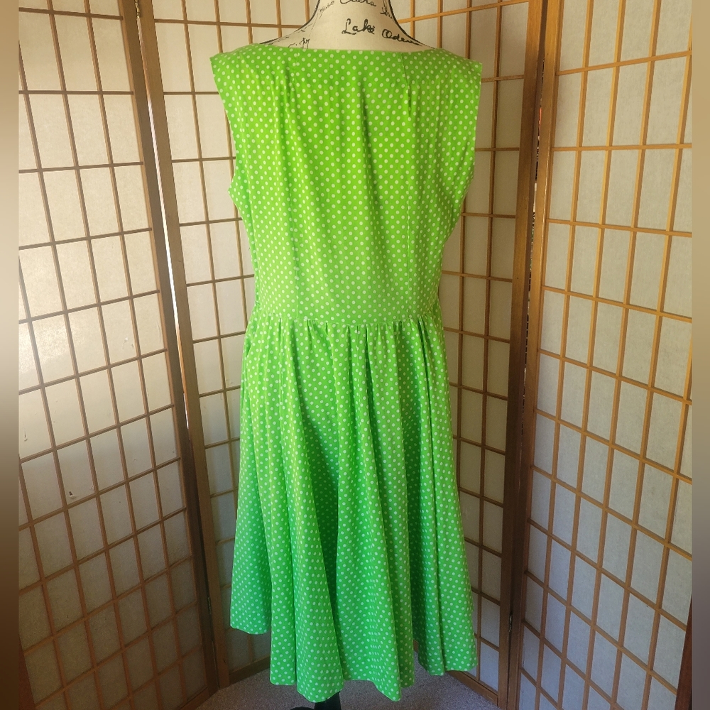 Bright Green Polka Dot Sleeveless Dress